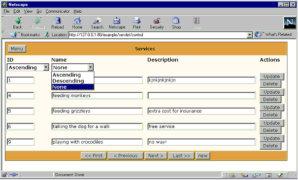 DbForms built in sorting mechanism in action